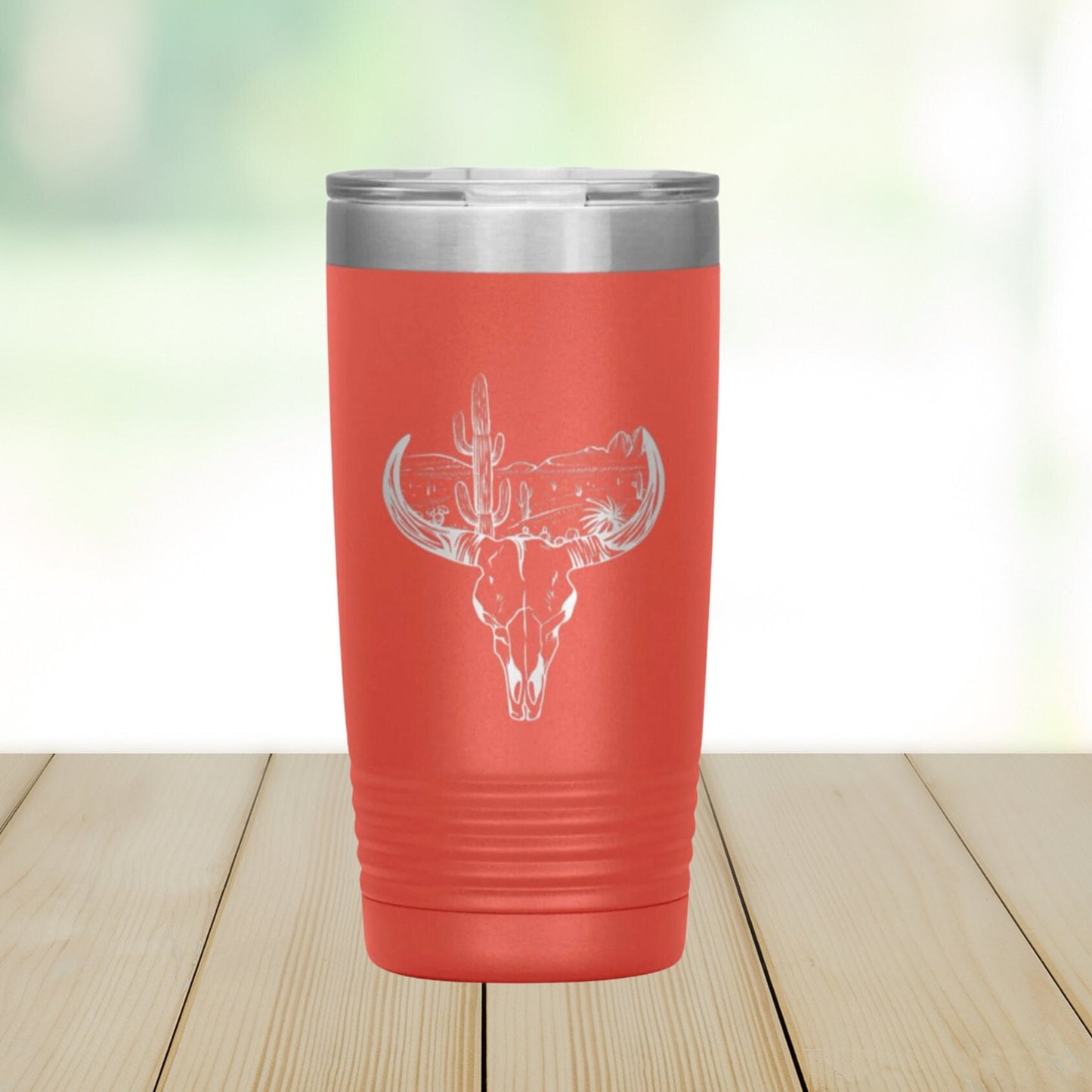 Custom Desert Skull, Insulated Steel, Laser Engraved Tumbler ,20 Oz Tumbler, Etched Tumbler, Bull Skull