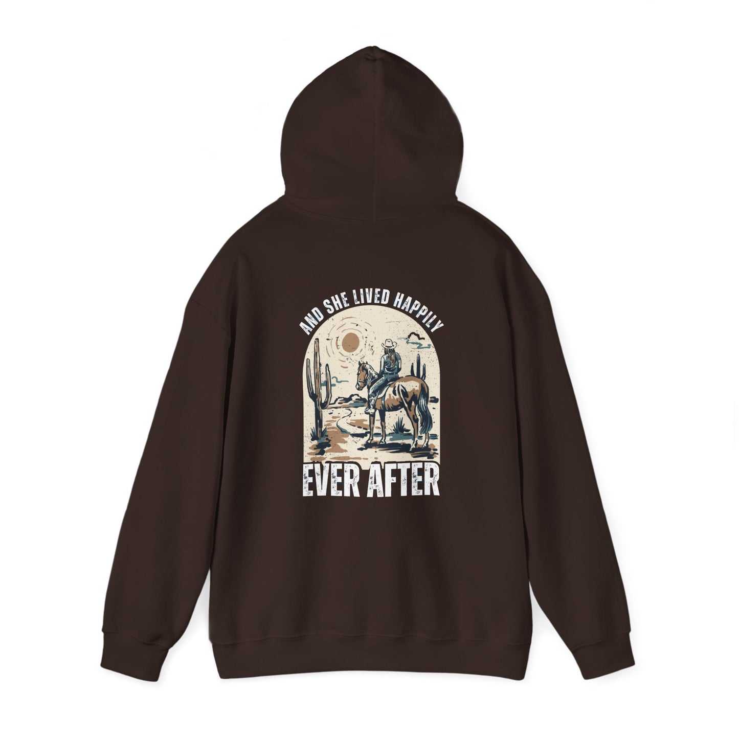 Horse and Rider Graphic Desert Scene Hoodie, Women's Pullover Sweatshirt for Equestrian, And She Lived Happily Ever After, Horse lover gift
