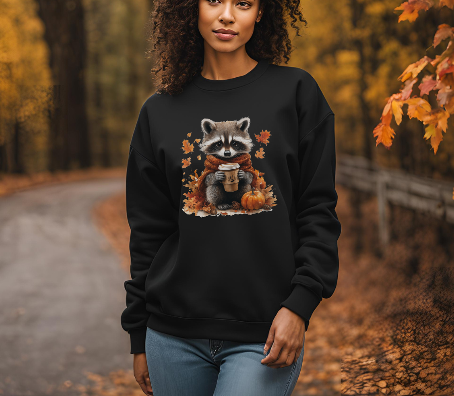 Pumpkin spice fall vibe racoon crewneck sweatshirt