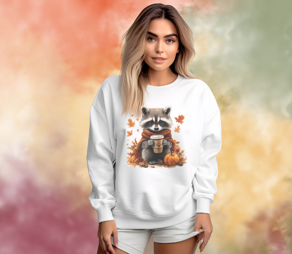 Pumpkin spice fall vibe racoon crewneck sweatshirt