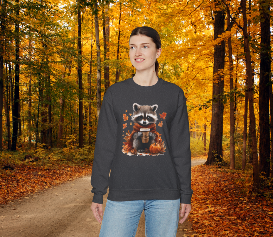 Pumpkin spice fall vibe racoon crewneck sweatshirt