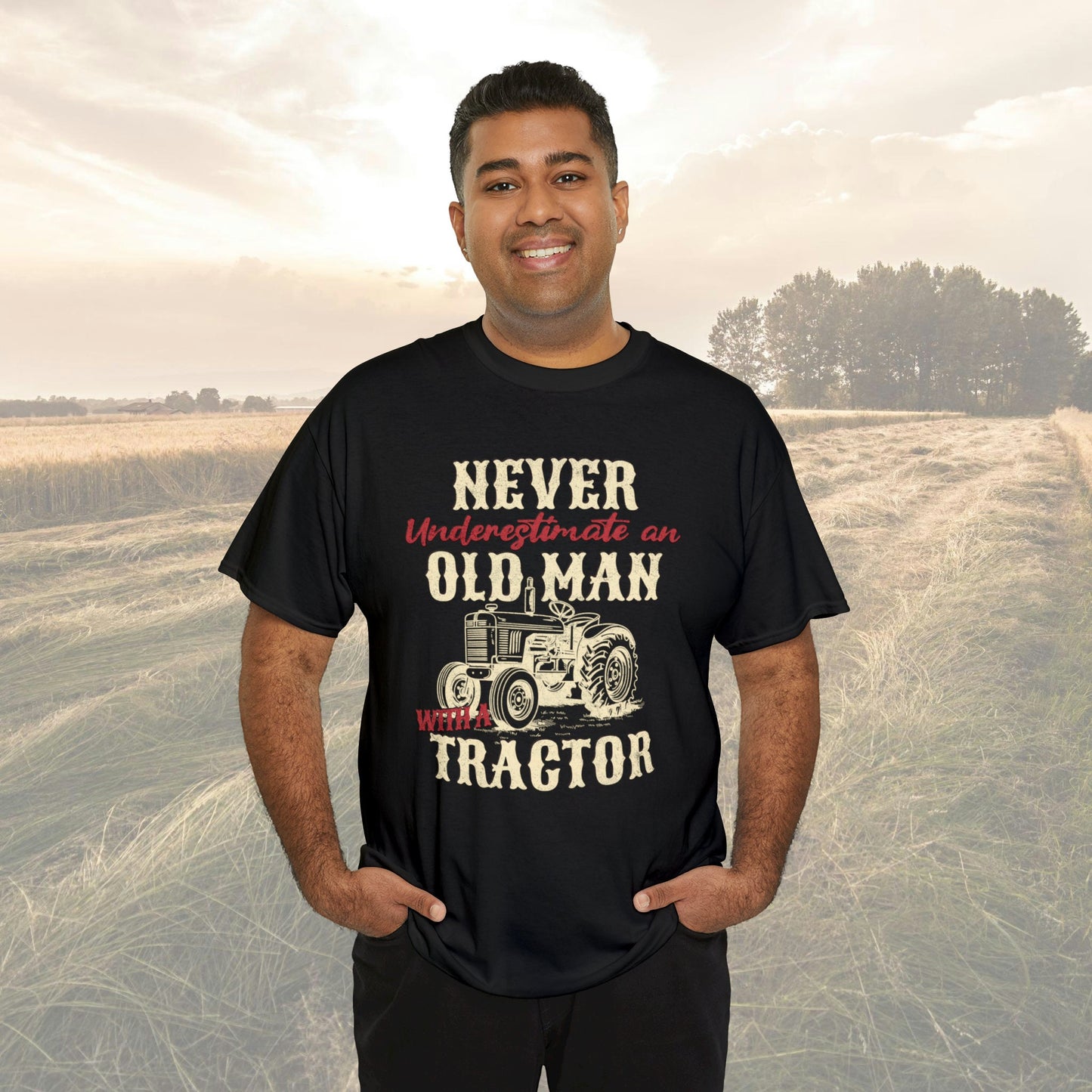 Old man and a Tractor| Gifts for Farmers| Mens Heavy Cotton Tee