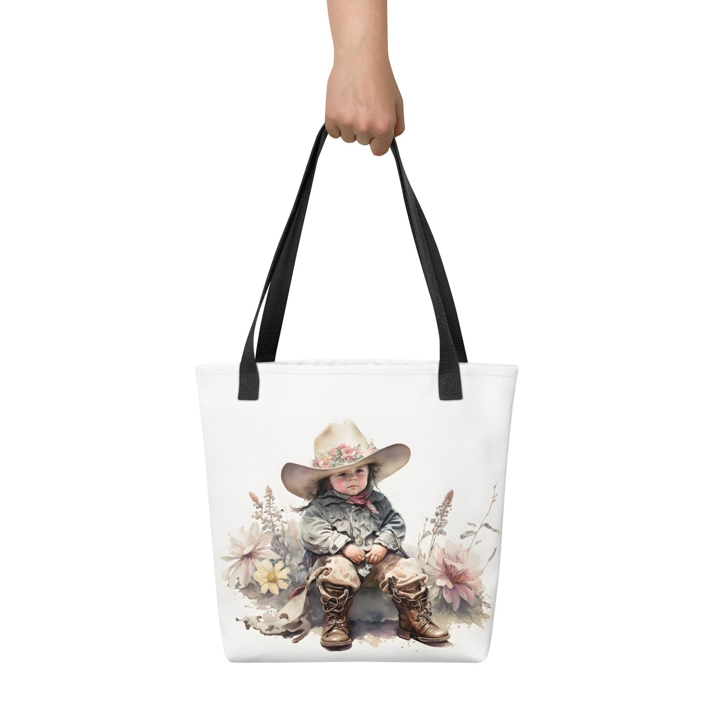 Tote bag little cowgirl and vintage floral watercolour style Mothers Day gift, Best friend gift, Farmers market tote