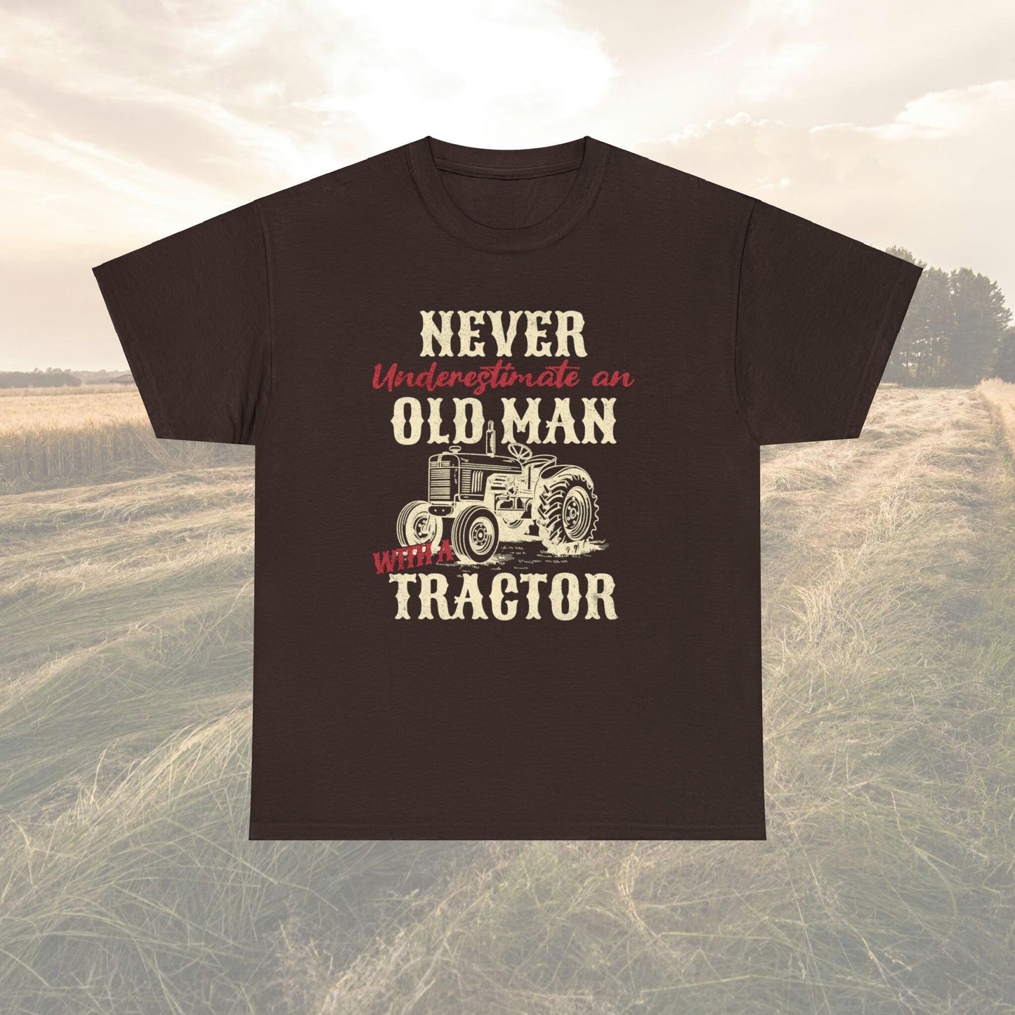 Old man and a Tractor| Gifts for Farmers| Mens Heavy Cotton Tee