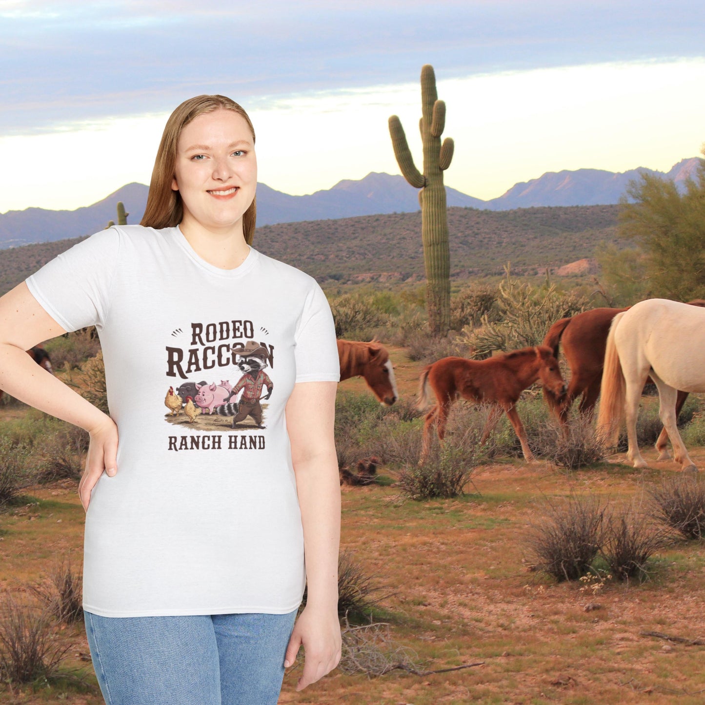 Rodeo Racoon Ranch Hand Unisex T-Shirt, Funny Cowboy Tee, Cute Wild West Shirt, Animal Lover Gift, Western Rodeo Apparel