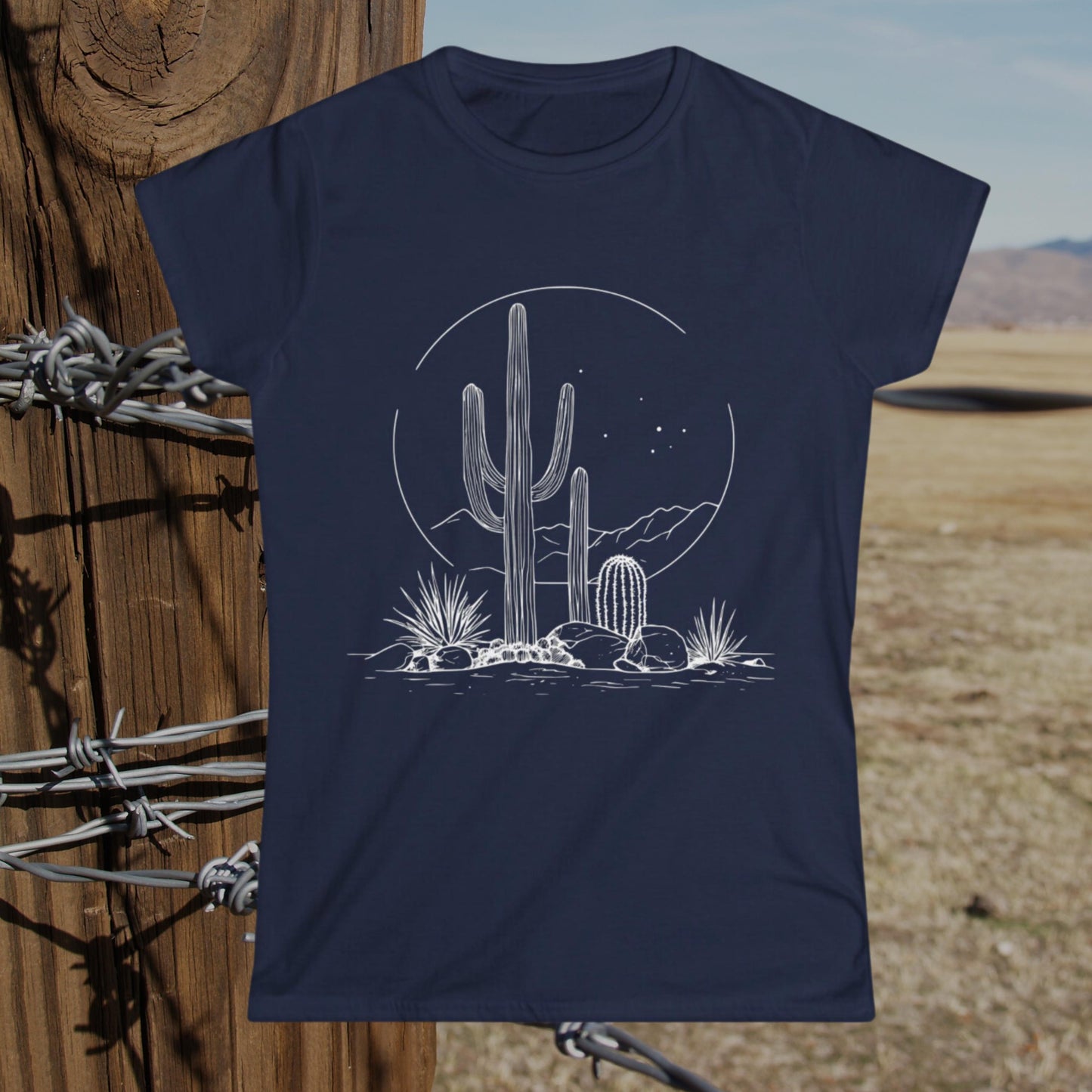 Western Desert Moon Women's Tee, Cowgirl Graphic Shirt, Southwest Style Top, Mountain Cactus Fashion Tee, Vintage Sunset T-Shirt, Boho