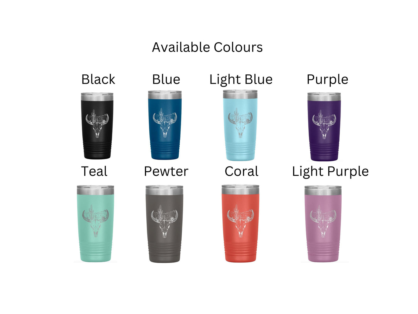 Custom Desert Skull, Insulated Steel, Laser Engraved Tumbler ,20 Oz Tumbler, Etched Tumbler, Bull Skull