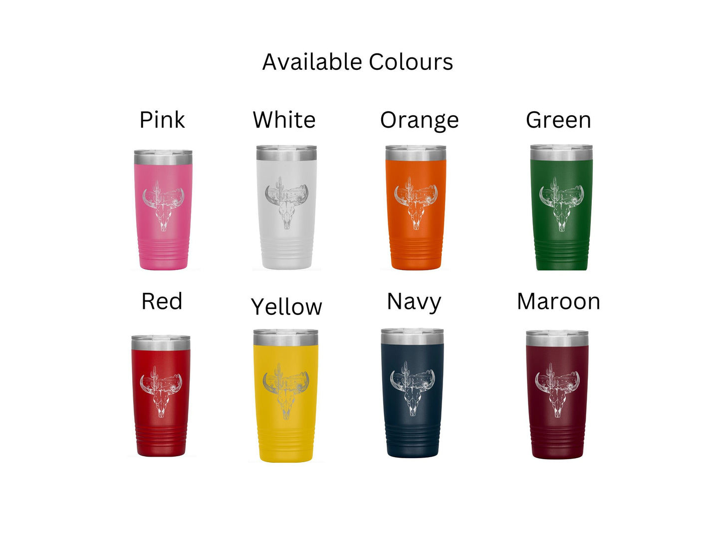 Custom Desert Skull, Insulated Steel, Laser Engraved Tumbler ,20 Oz Tumbler, Etched Tumbler, Bull Skull
