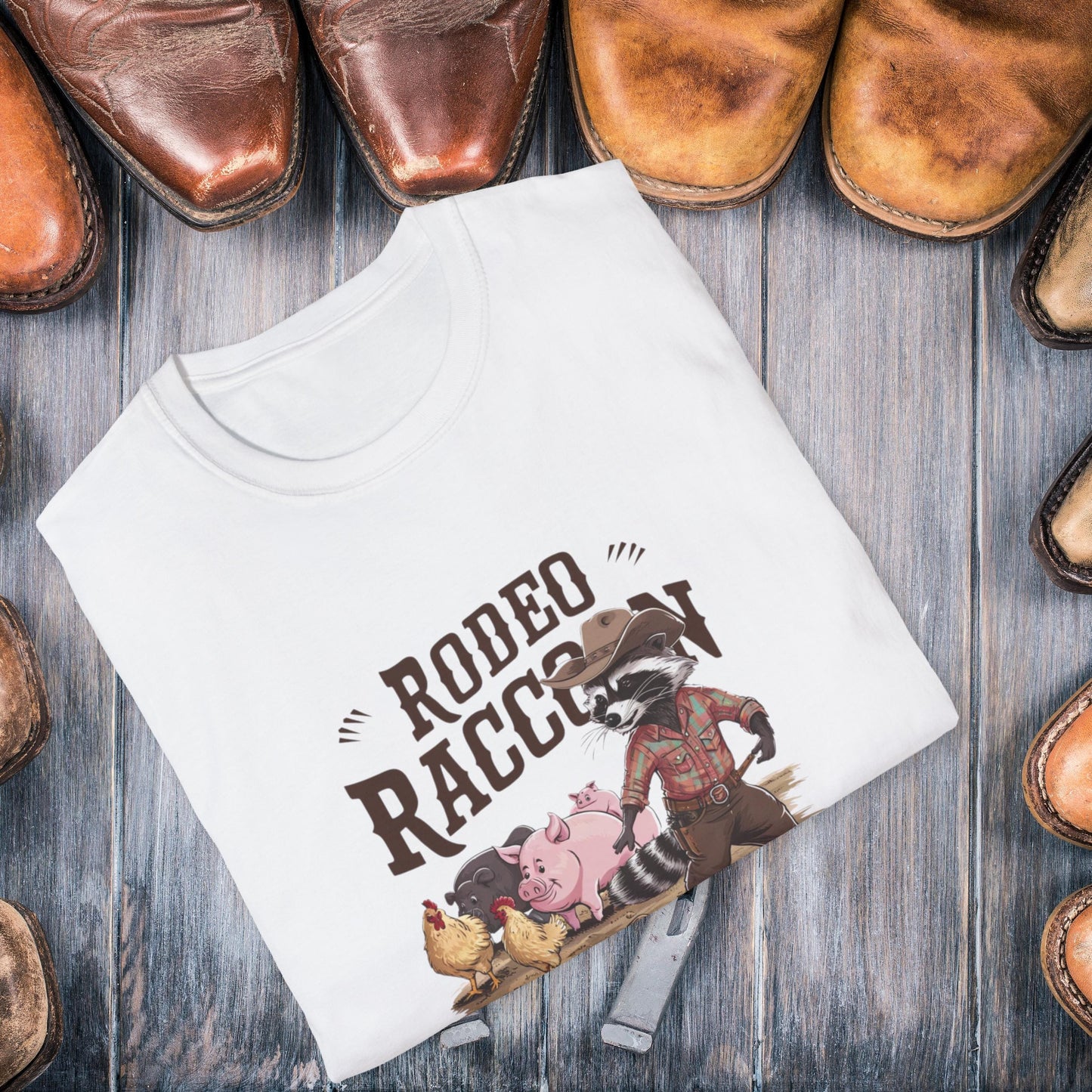 Rodeo Racoon Ranch Hand Unisex T-Shirt, Funny Cowboy Tee, Cute Wild West Shirt, Animal Lover Gift, Western Rodeo Apparel