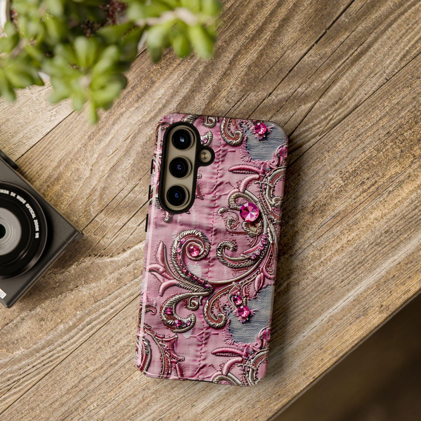 Denim and Lace Print Tough Case for Samsung and Galaxy Phones, Protective Phone Cover, Trendy phone accessory