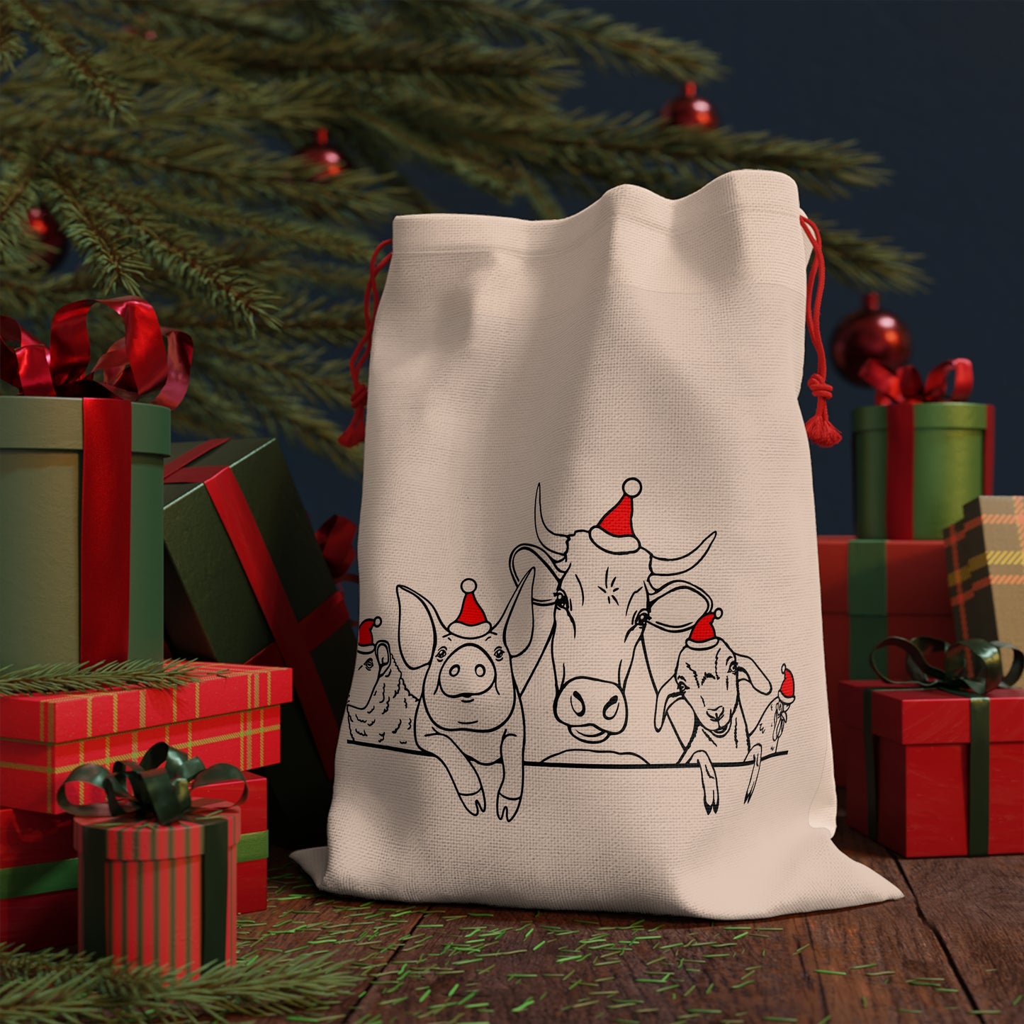 Farm Animals Christmas Santa Sack