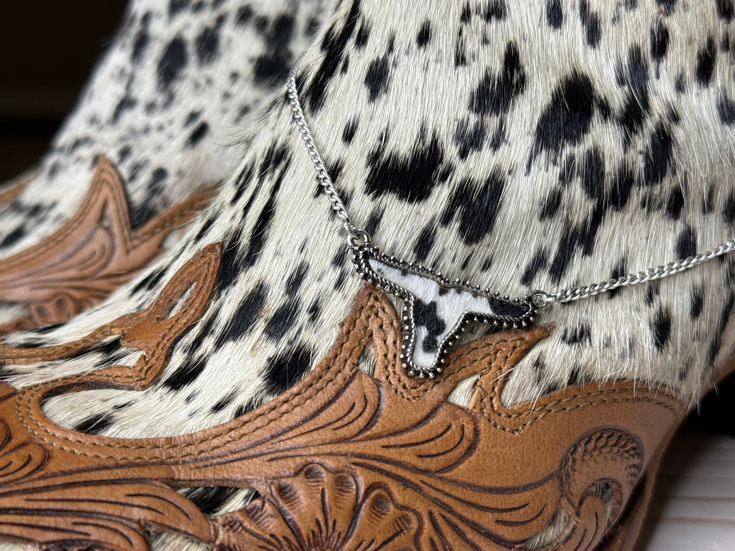 Faux Black & White Cowhide Pendant Necklace | Western Jewelry | Cowgirl Accessories | Coastal Cowgirl | Rodeo Accessories