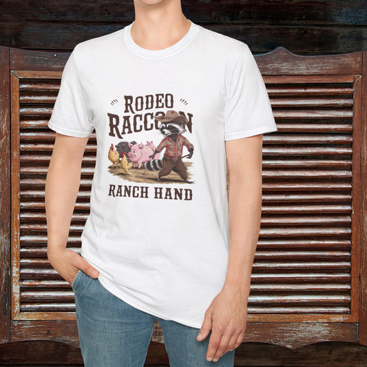Rodeo Racoon Ranch Hand Unisex T-Shirt, Funny Cowboy Tee, Cute Wild West Shirt, Animal Lover Gift, Western Rodeo Apparel