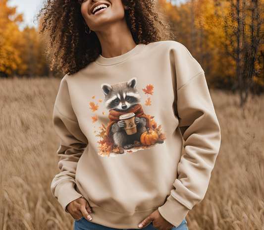 Pumpkin spice fall vibe racoon crewneck sweatshirt