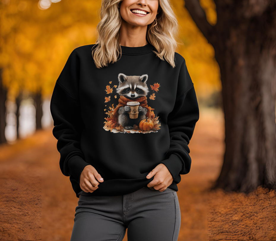 Pumpkin spice fall vibe racoon crewneck sweatshirt