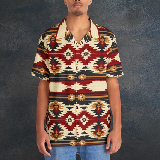 Mens short sleeve western design Hawaiian style button up shirt - Navajo collection