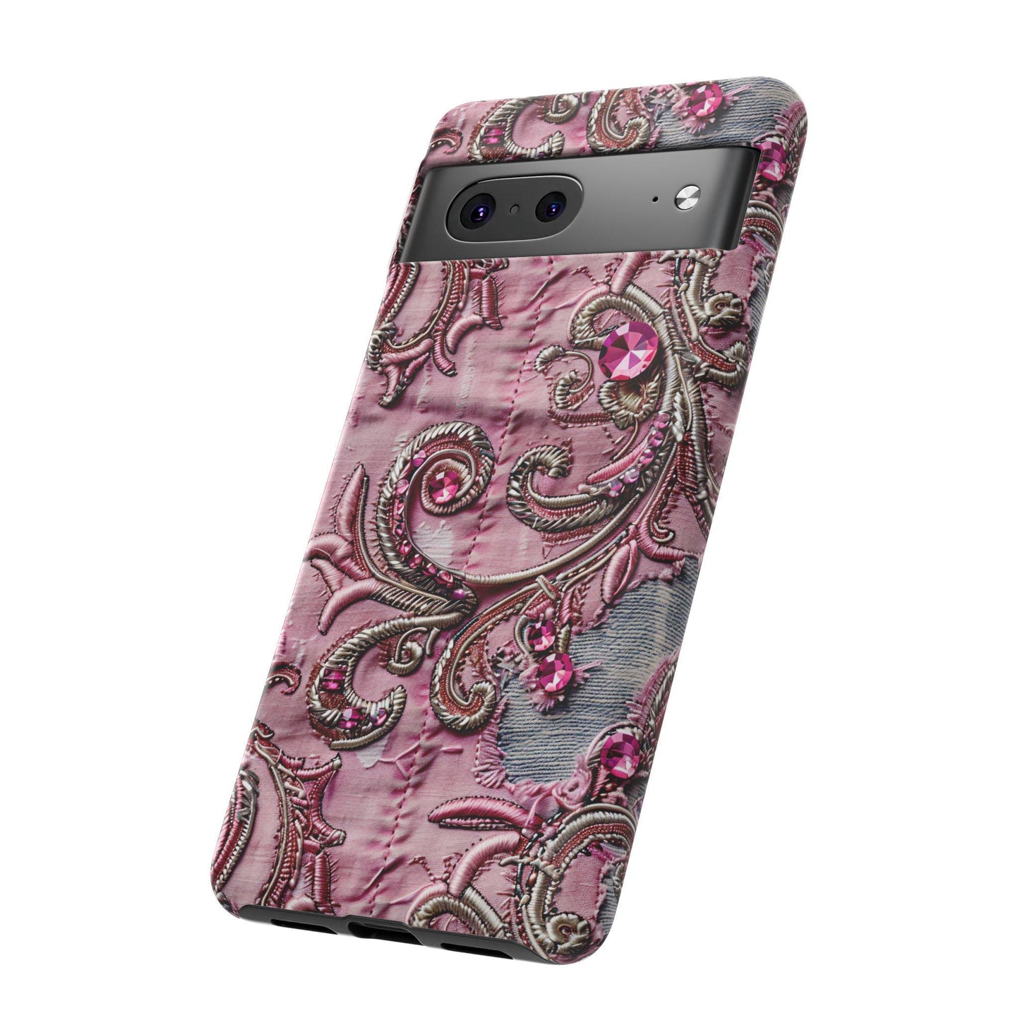 Denim and Lace Print Tough Case for Samsung and Galaxy Phones, Protective Phone Cover, Trendy phone accessory