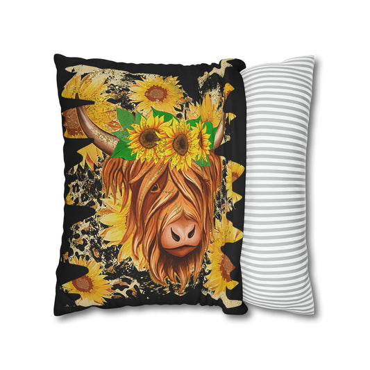 Adorable Highland Cow and Sunflower Pillow Cover: A Charming Touch for Your Home Decor!