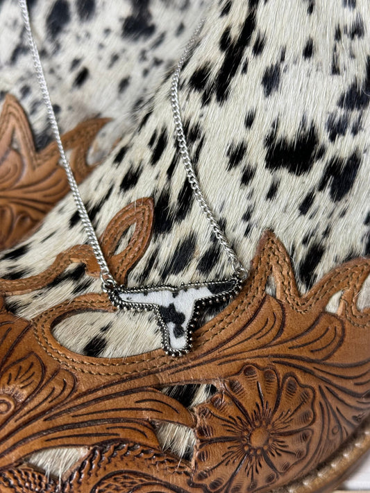 Faux Black & White Cowhide Pendant Necklace | Western Jewelry | Cowgirl Accessories | Coastal Cowgirl | Rodeo Accessories