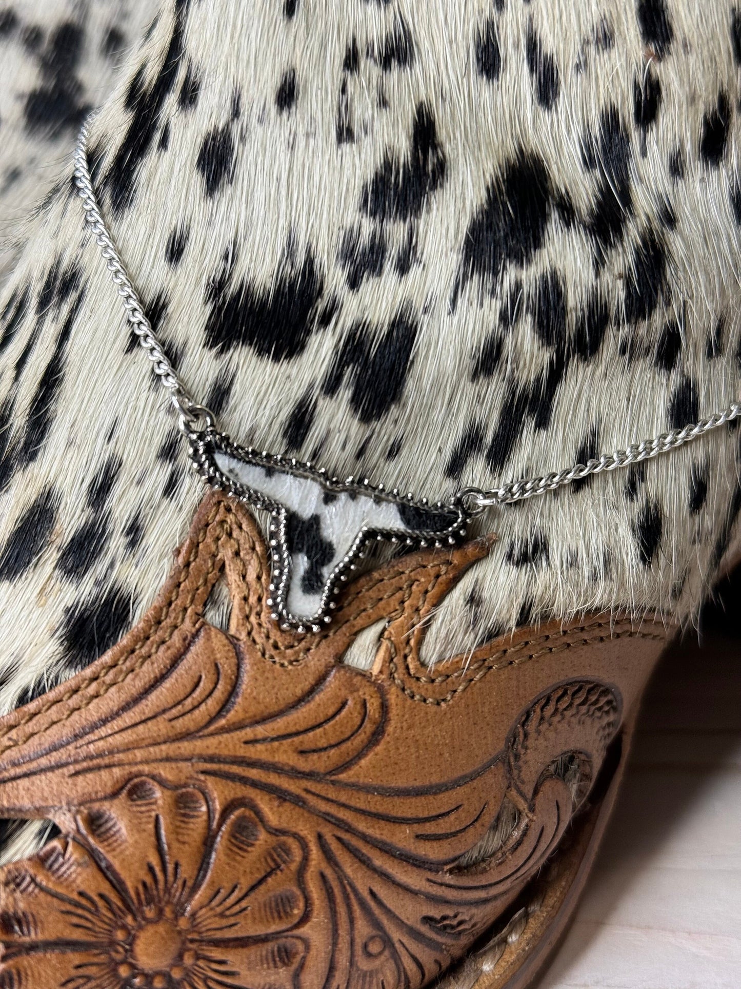 Faux Black & White Cowhide Pendant Necklace | Western Jewelry | Cowgirl Accessories | Coastal Cowgirl | Rodeo Accessories