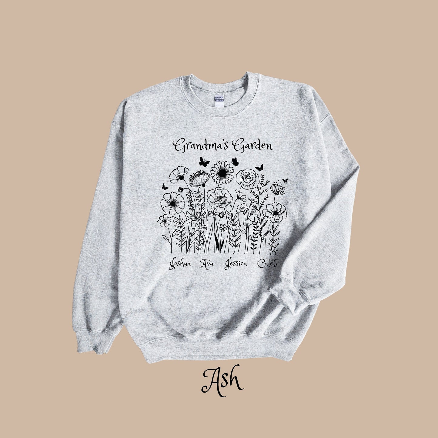 Grandmas Garden Personalized Crewneck Sweatshirt. Unique gift for Grandma that she'll love. Floral sweatshirt