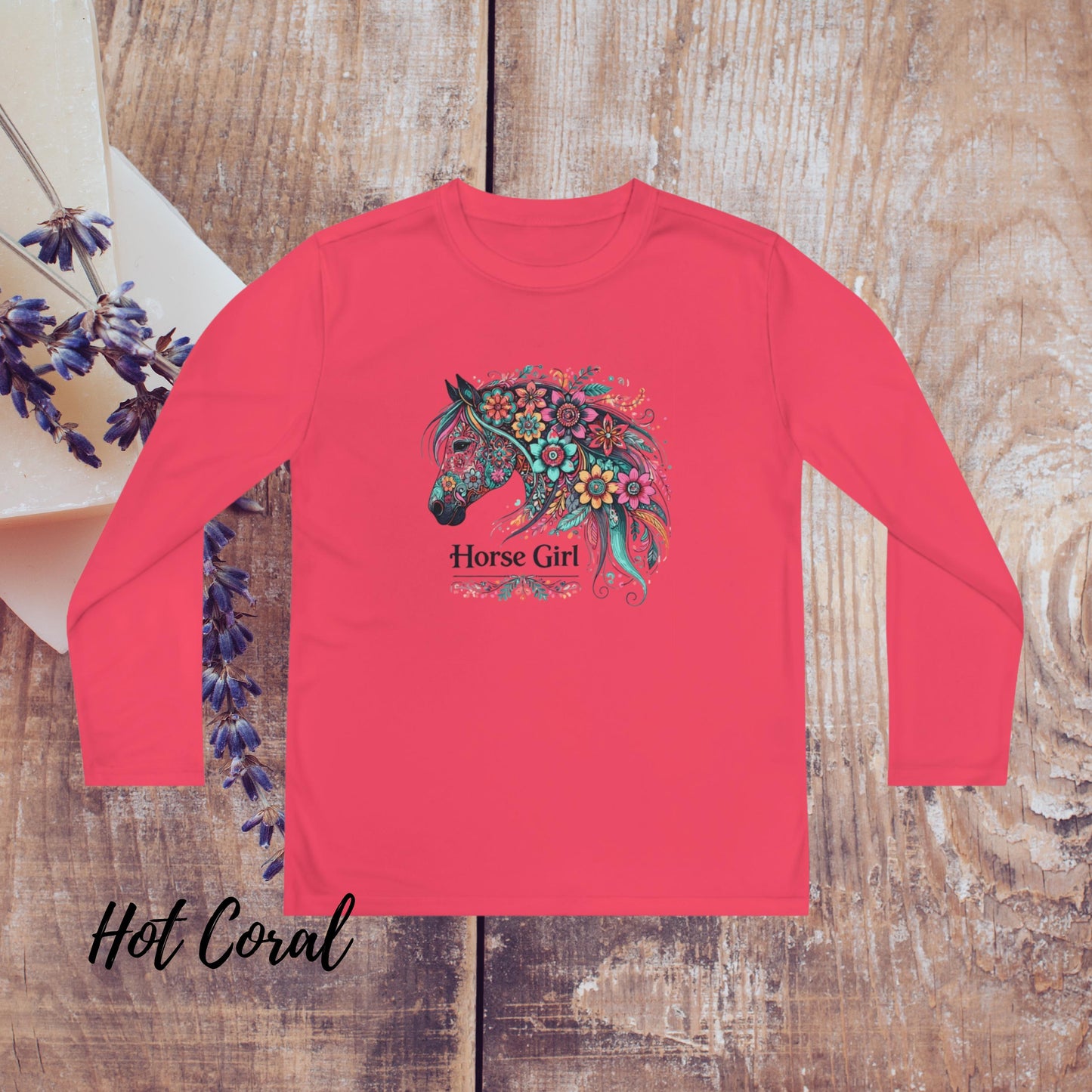 Horse Girl Floral Long Sleeve Tee, Equestrian Youth Shirt, Horse Lover Gift, Riding Tee, Floral Horse Shirt, Horseback Riding Shirt