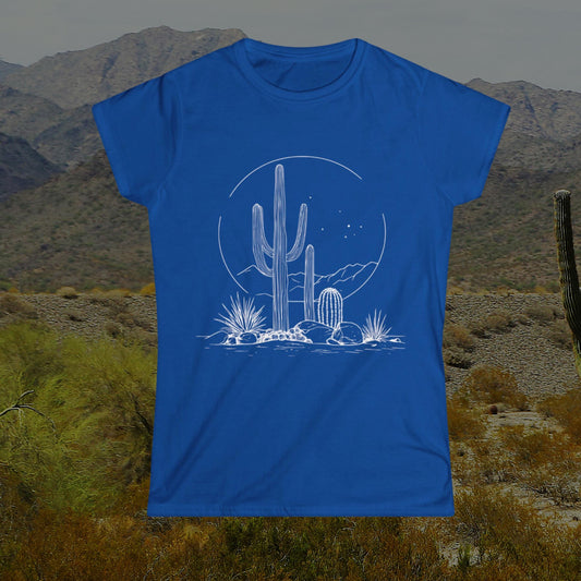 Western Desert Moon Women's Tee, Cowgirl Graphic Shirt, Southwest Style Top, Mountain Cactus Fashion Tee, Vintage Sunset T-Shirt, Boho