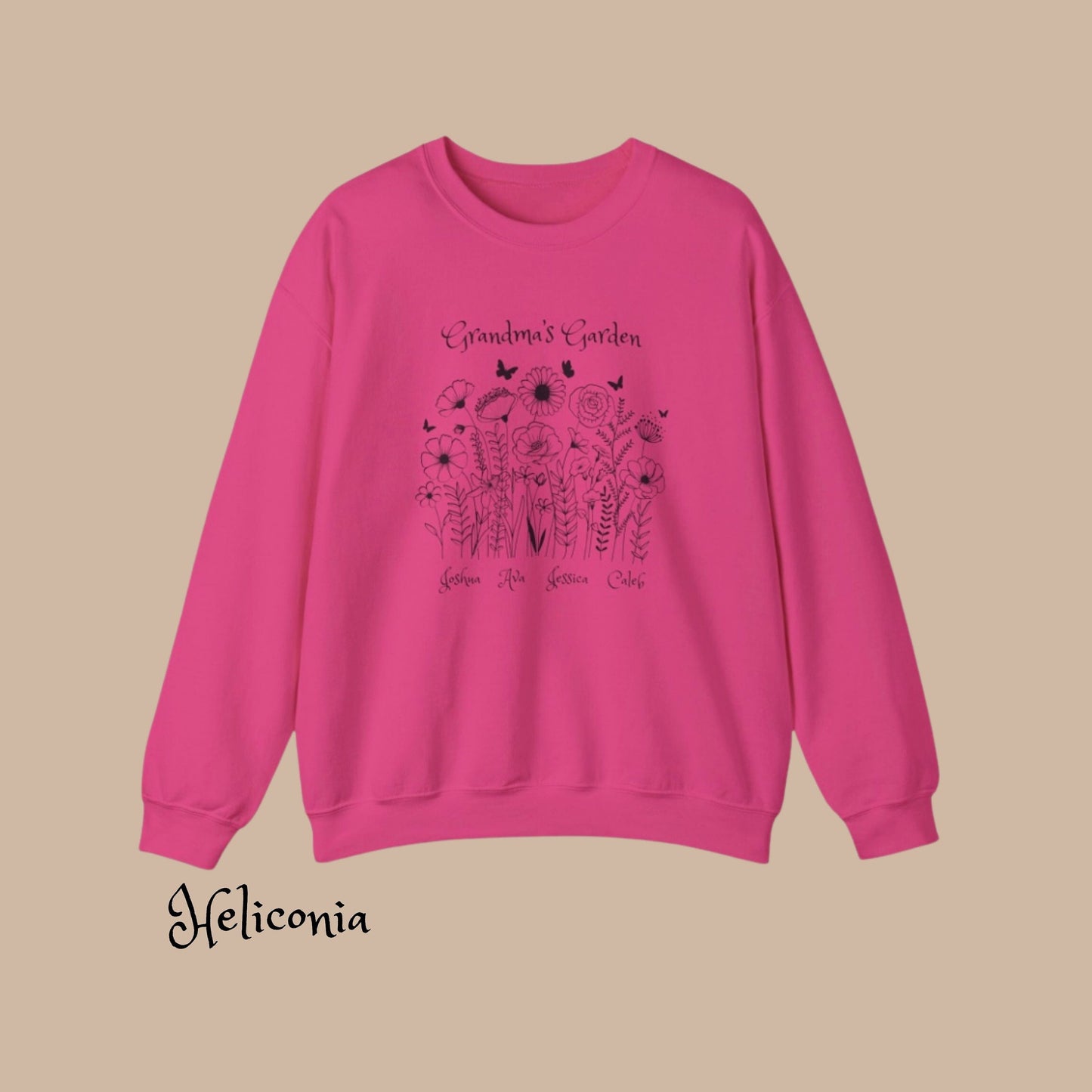 Grandmas Garden Personalized Crewneck Sweatshirt. Unique gift for Grandma that she'll love. Floral sweatshirt