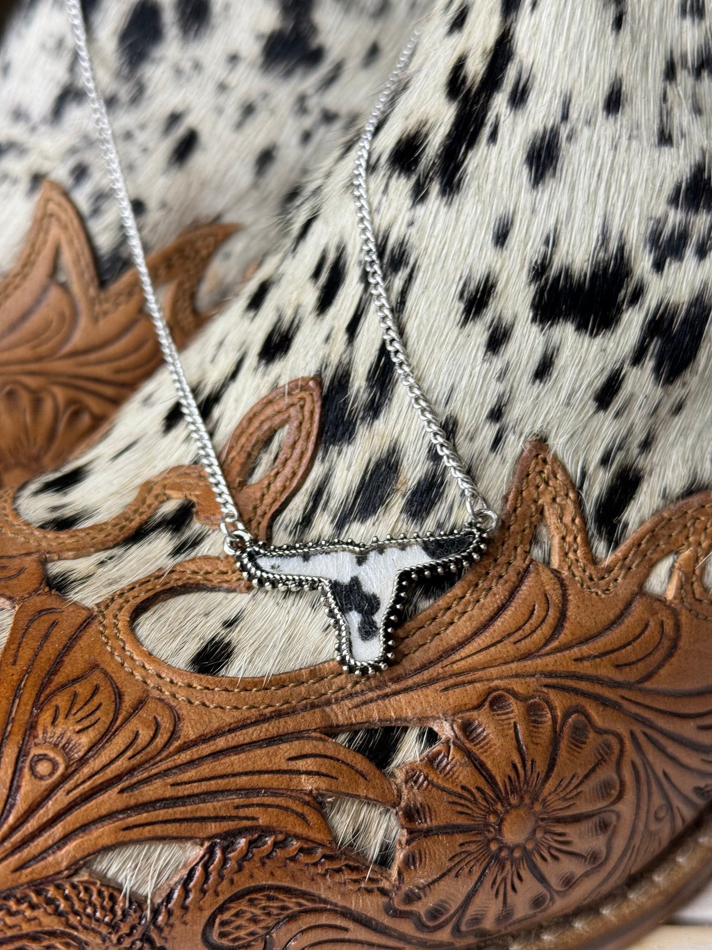 Faux Black & White Cowhide Pendant Necklace | Western Jewelry | Cowgirl Accessories | Coastal Cowgirl | Rodeo Accessories